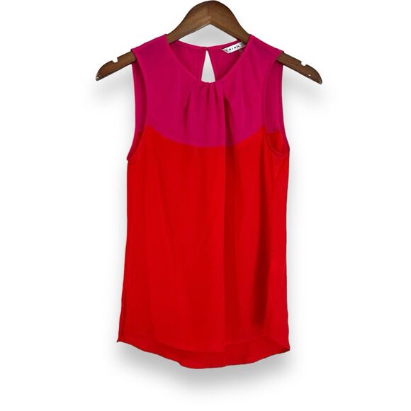 Trina Turk Sleeveless Blouse Size Small Pink & Red Colorblock 100% Silk Tank Top - Picture 1 of 6